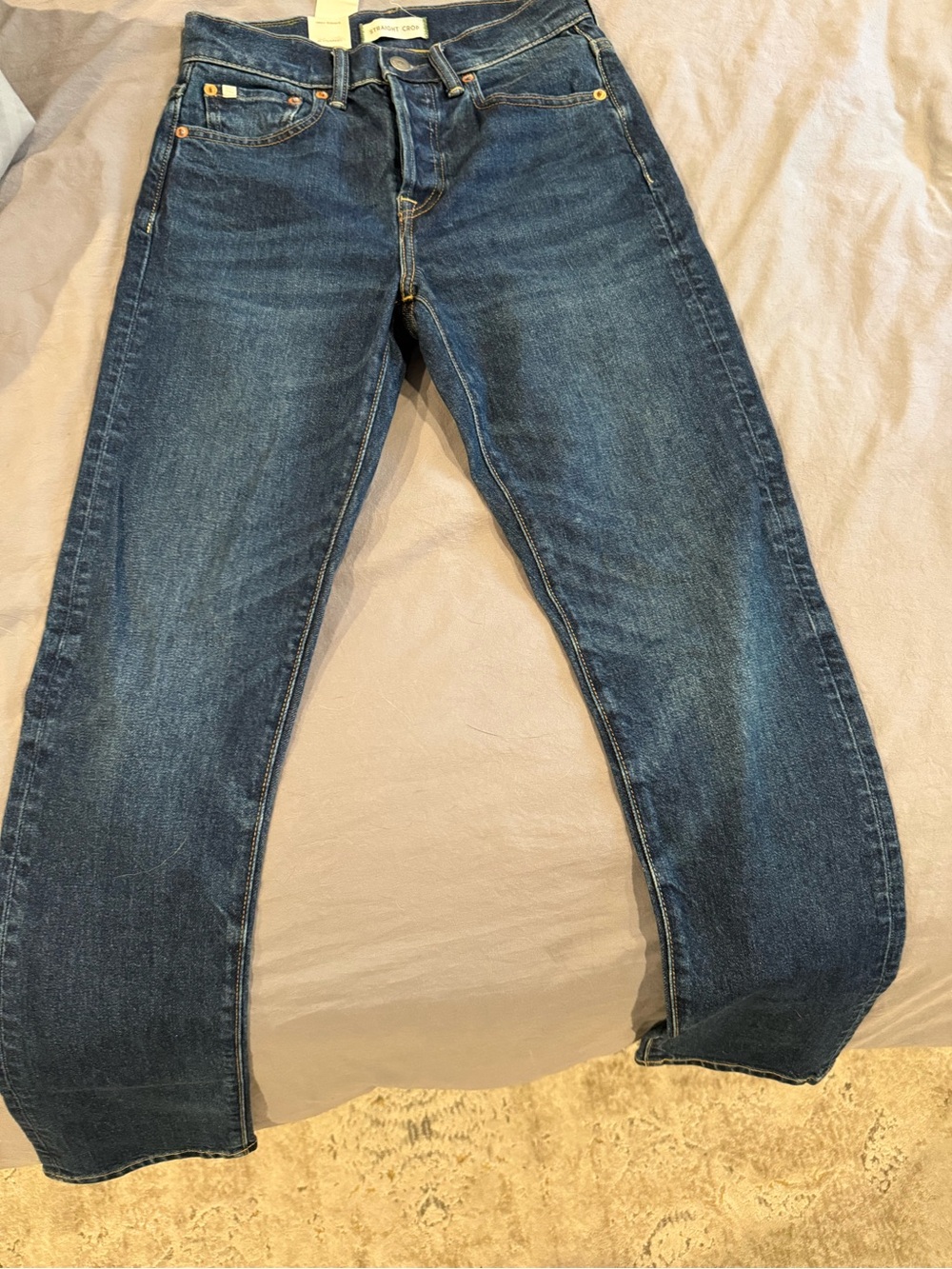 AE77 new with tags 00 straight crop dark wash